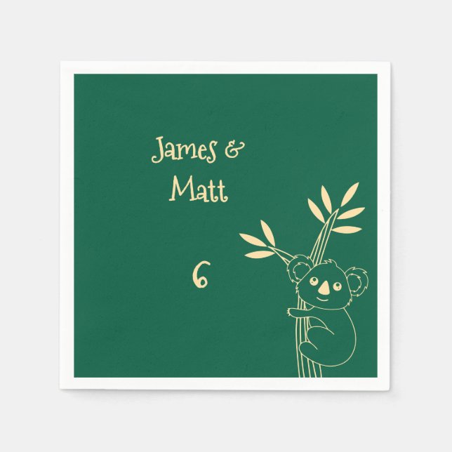 Servilleta De Papel Butter Yellow & Red Australian Animals Birthday  (Anverso)