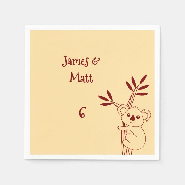 Servilleta De Papel Butter Yellow & Red Australian Animals Birthday  (Anverso)