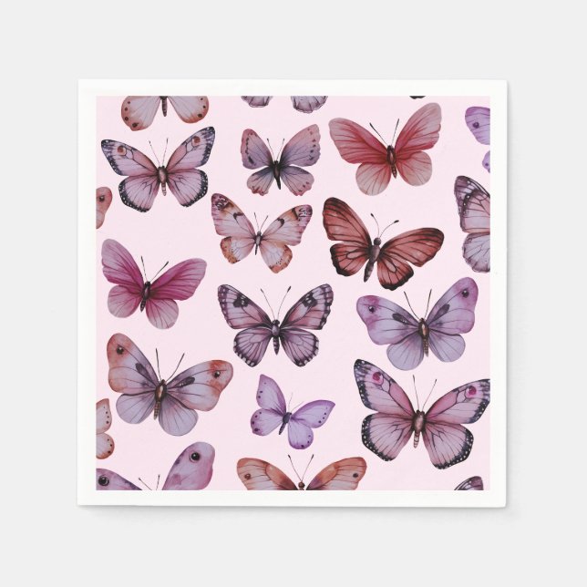 Servilleta De Papel Butterflies Watercolor Bday Bridal Baby Shower (Anverso)
