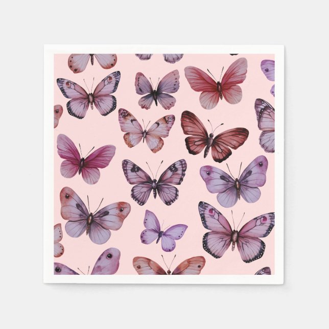 Servilleta De Papel Butterflies Watercolor Bday Bridal Baby Shower (Anverso)