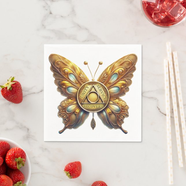 Servilleta De Papel Butterfly AA Unity | 12 Step Recovery Slogan (In situ)