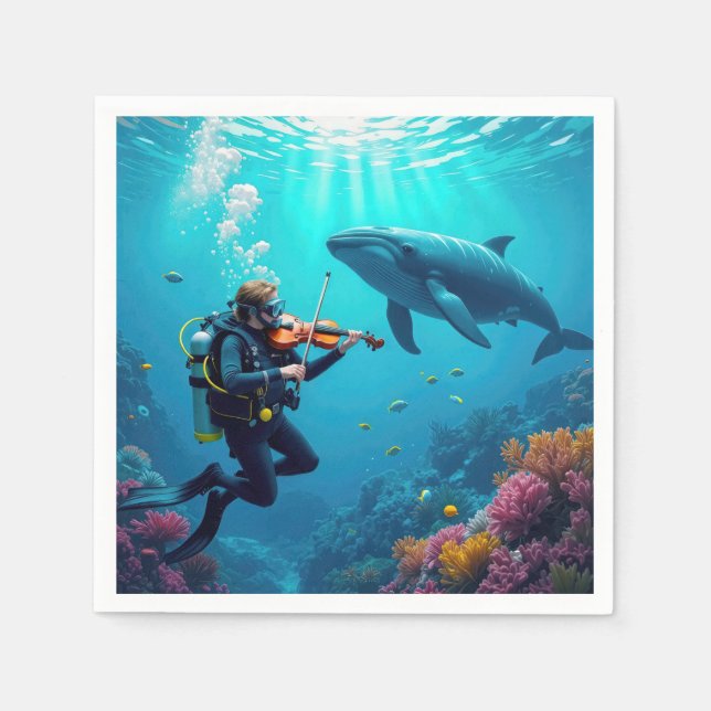 Servilleta De Papel Buzo tocando un violín para una ballena (Anverso)