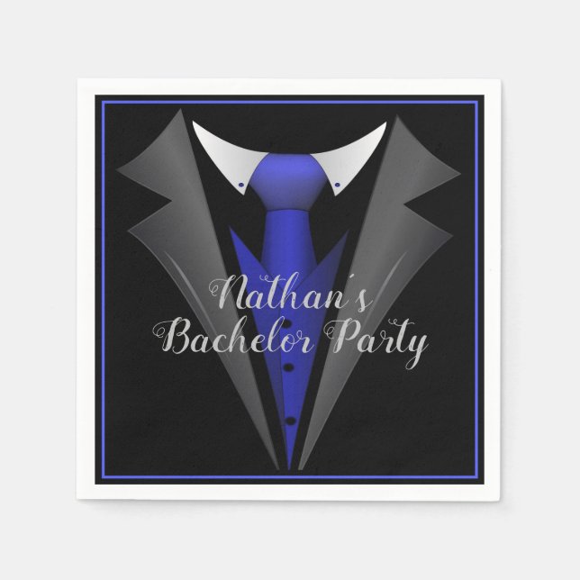 Servilleta De Papel Caballero Elegante Corbata Azul (Anverso)