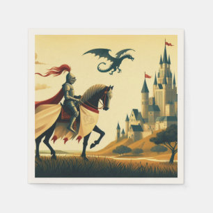 Servilleta De Papel Caballero medieval/dragón/fantasía de castillo