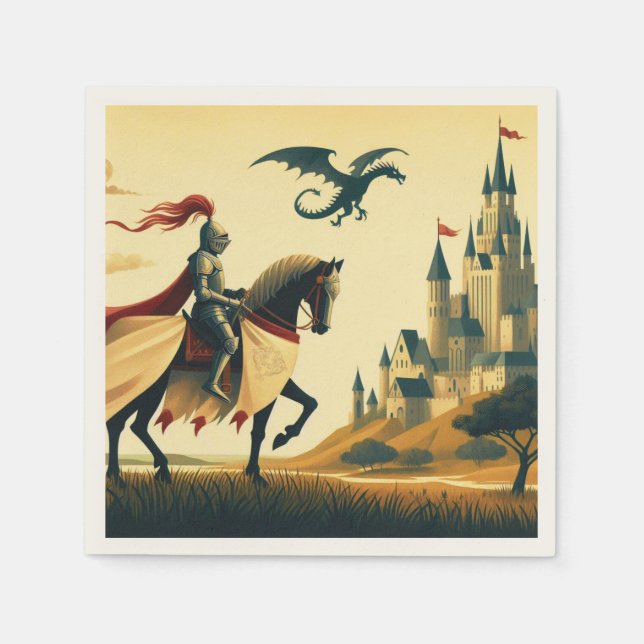 Servilleta De Papel Caballero medieval/dragón/fantasía de castillo (Anverso)