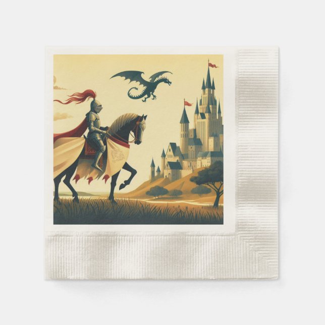 Servilleta De Papel Caballero medieval/dragón/fantasía de castillo (Anverso)