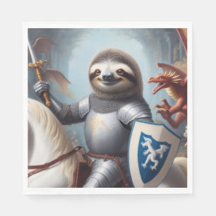 Servilleta De Papel Caballero Perezoso Luchando Contra Dragones