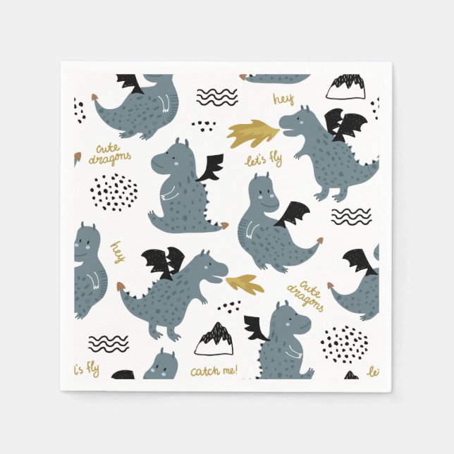 Servilleta De Papel Caballeros y dragones | Fairytale Birthday Party (Anverso)