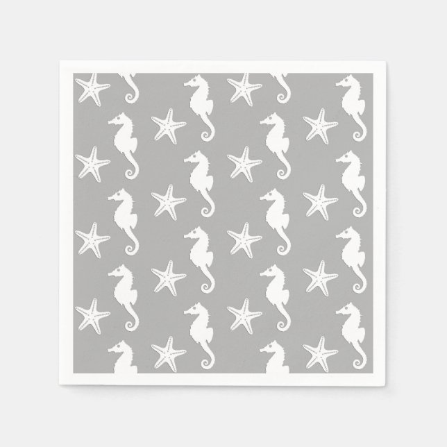 Servilleta De Papel Caballito de mar y estrella de mar - blanco sobre  (Anverso)