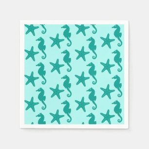 Servilleta De Papel Caballito de mar y estrella de mar - turquesa y aq