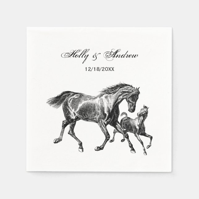 Servilleta De Papel Caballo Antiguo Madre Bebe Potro (Anverso)