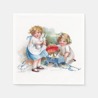 Servilleta De Papel Caballo: Chicas jugando con conejitos