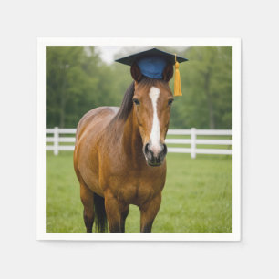 Servilleta De Papel Caballo con gorra de graduación azul marino