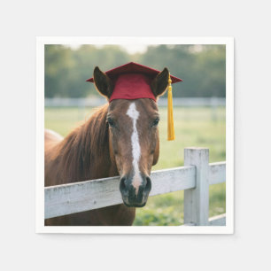 Servilleta De Papel Caballo con gorra de graduación roja