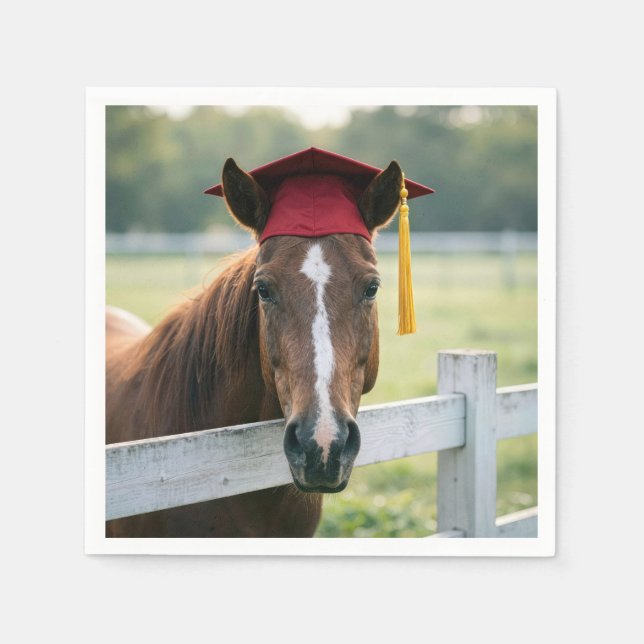 Servilleta De Papel Caballo con gorra de graduación roja (Anverso)