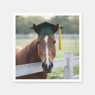 Servilleta De Papel Caballo con gorra de graduación verde