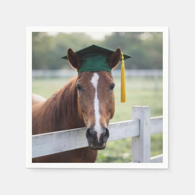 Servilleta De Papel Caballo con gorra de graduación verde (Anverso)