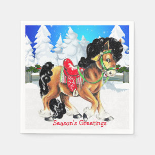 Servilleta De Papel Caballo con toallas de invierno de la silla roja