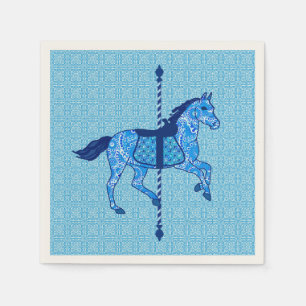 Servilleta De Papel Caballo de carrusel - Cobalto y azul cielo
