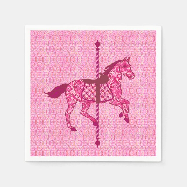 Servilleta De Papel Caballo de carrusel - rosa de la fucsia (Anverso)