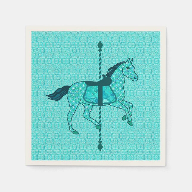 Servilleta De Papel Caballo de carrusel - Turquesa y Aqua (Anverso)