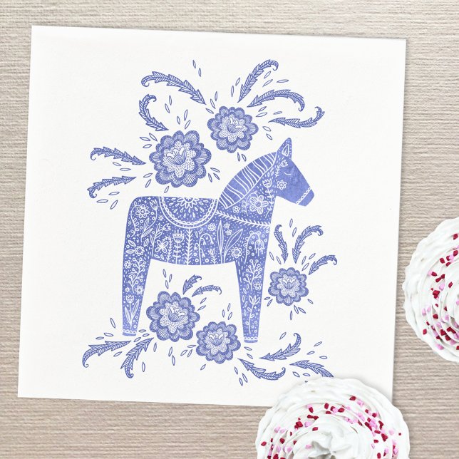 Servilleta De Papel Caballo de dala sueco azul y blanco (Swedish Dala Horse art paper napkin blue and white)