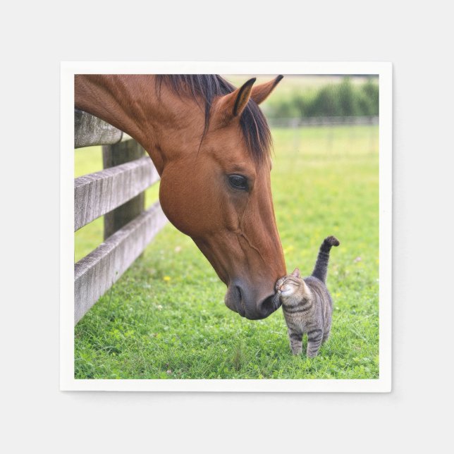 Servilleta De Papel Caballo de granja con gato atigrado (Anverso)