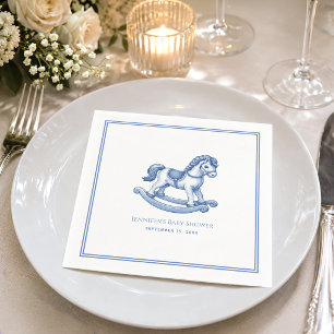 Servilleta De Papel Caballo de Juguete Azul y Blanco Elegante Shower p