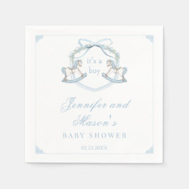 Servilleta De Papel Caballo de madera azul escudo bebé ducha