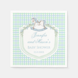 Servilleta De Papel Caballo de madera verde azul ginebra bebé ducha de