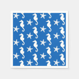Servilleta De Papel Caballo de mar y pez estrella - blanco sobre azul
