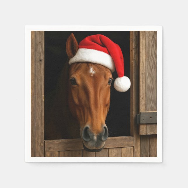 Servilleta De Papel Caballo de Navidad en ventana de establo (Anverso)