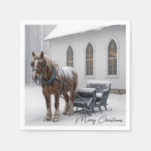 Servilleta De Papel Caballo de Navidad uncido a un trineo junto a una