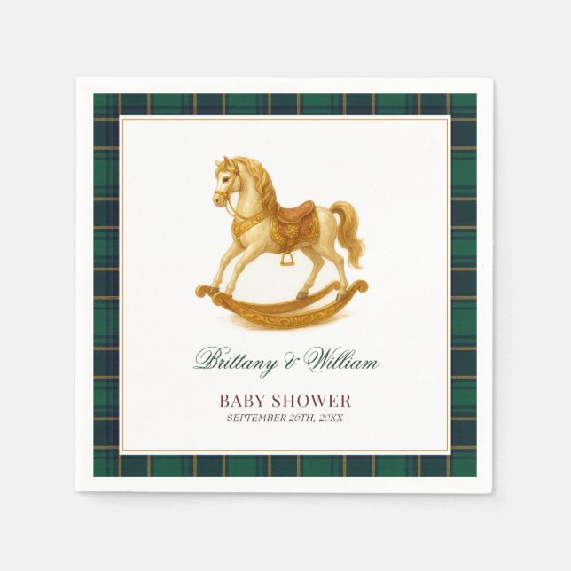 Servilleta De Papel Caballo de Rocking Baby Shower Elegant Tartan Plai (Anverso)