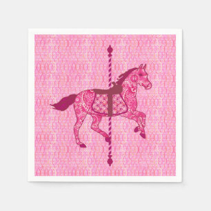 Servilleta De Papel Caballo del carrusel - rosa del fucsia