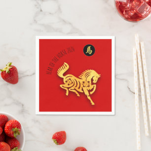 Servilleta De Papel Caballo Dorado Rojo Año Nuevo Chino 2026 N