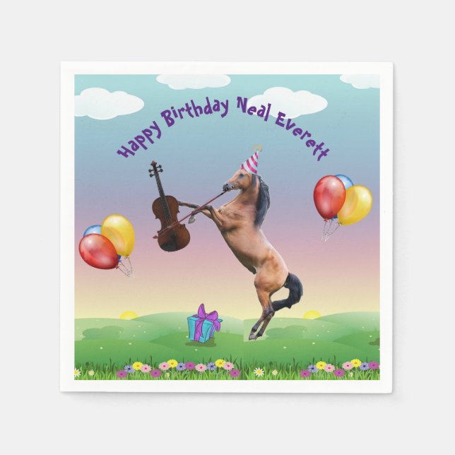 Servilleta De Papel Caballo Jugando El Cumpleaños Del Violín (Anverso)