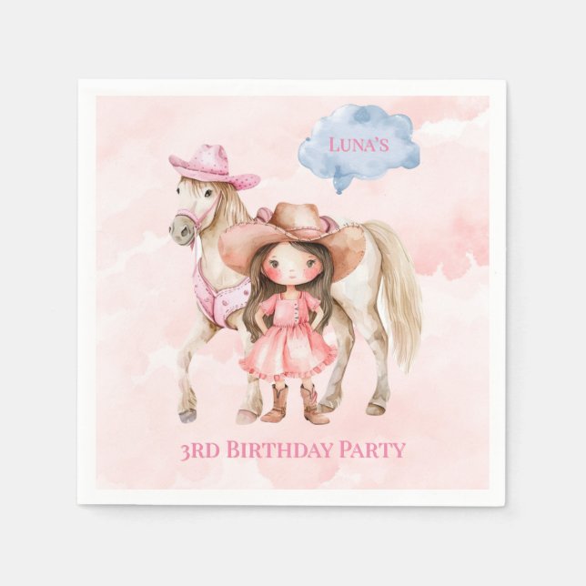Servilleta De Papel Caballo lechero Rosa Fiesta de Cumpleaños 00 (Anverso)