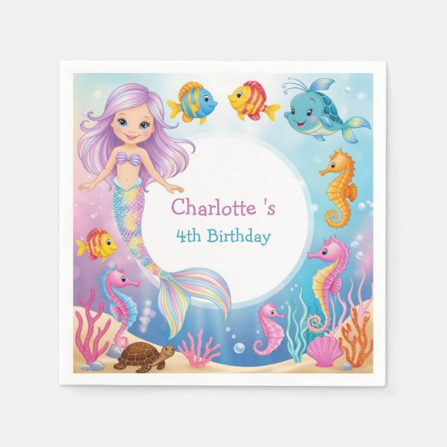 Servilleta De Papel Caballo marino de sirena arcoiris (Anverso)