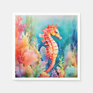 Servilleta De Papel Caballo marino elegante en capas acuáticas vibrant