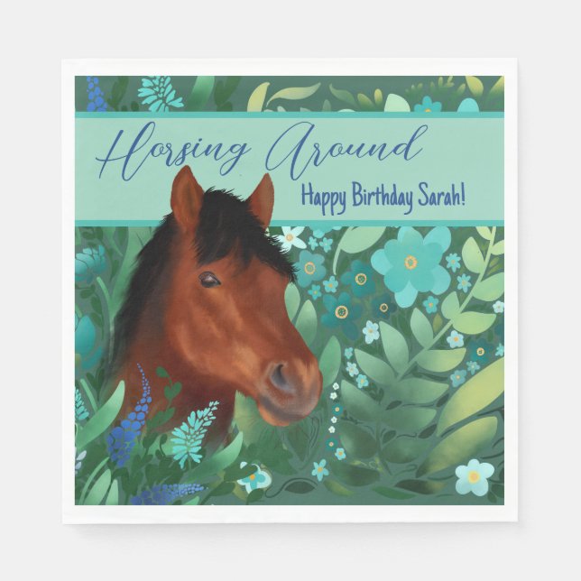 Servilleta De Papel Caballo marrón en torno a la flor (Anverso)