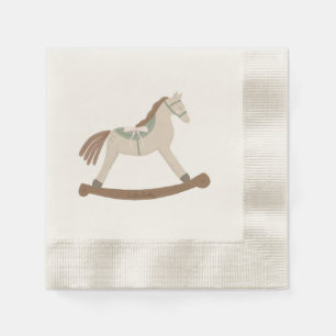 Servilleta De Papel Caballo Mecedor Rosa y Verde para Niña con lazo
