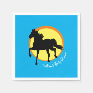Servilleta De Papel Caballo negro corriendo salvaje en Sunset (servill