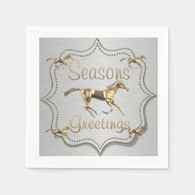 Servilleta De Papel Caballo Oro Occidental En Feriado Plateado (Anverso)