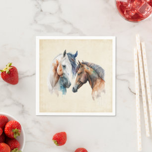 Servilleta De Papel Caballos Acuarela Boho Pintura Goteante