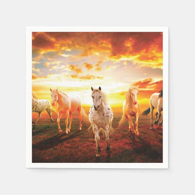 Servilleta De Papel Caballos al atardecer lanzando almohada (Anverso)