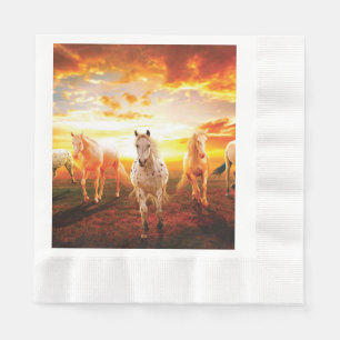 Servilleta De Papel Caballos al atardecer lanzando almohada