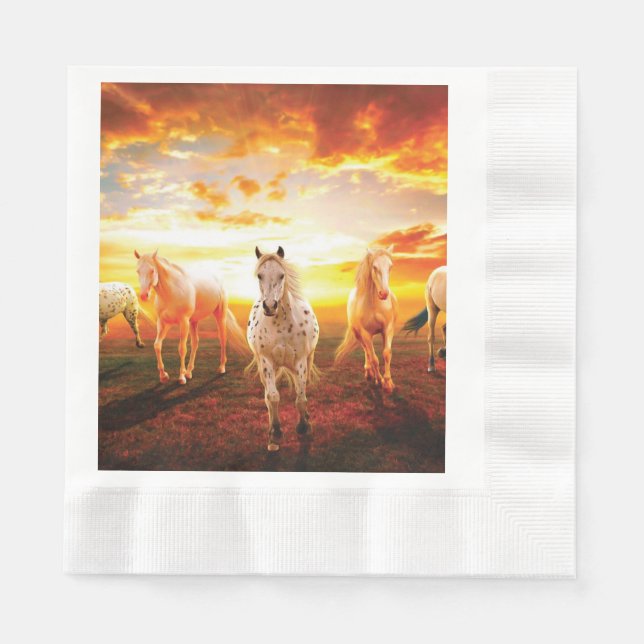 Servilleta De Papel Caballos al atardecer lanzando almohada (Anverso)