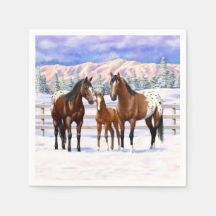 Servilleta De Papel Caballos Appaloosa De La Bahía Marrón En Nieve