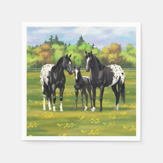 Servilleta De Papel Caballos Appaloosa Negros En Pastel De Verano (Anverso)